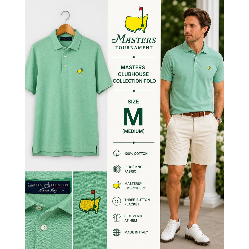 Masters Clubhouse Collection Polo Shirt Mens M Green Made in Italy Pique Golf